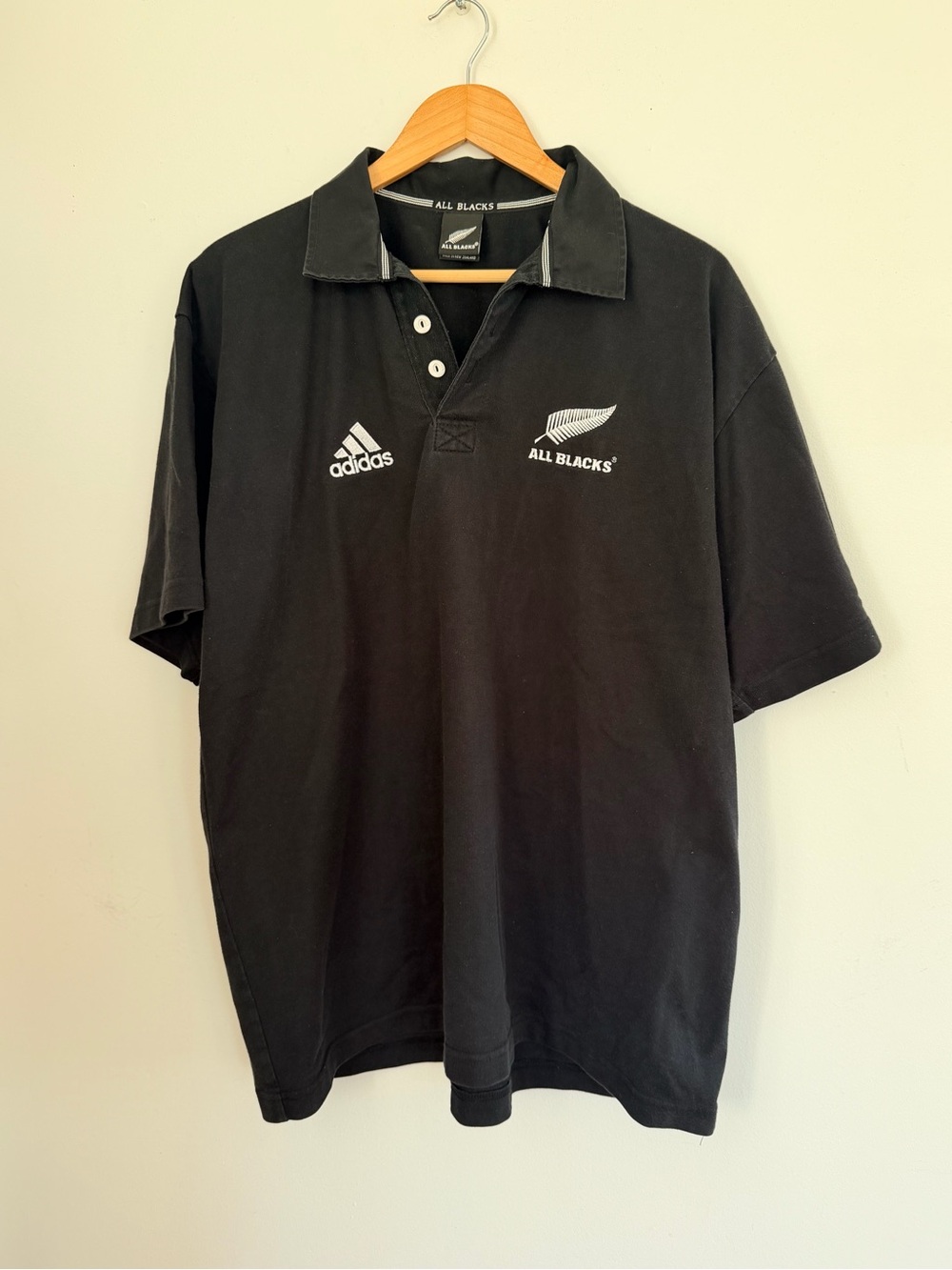 Vintage 90s Adidas All Blacks New Zealand Rugby Polo Black 2XL